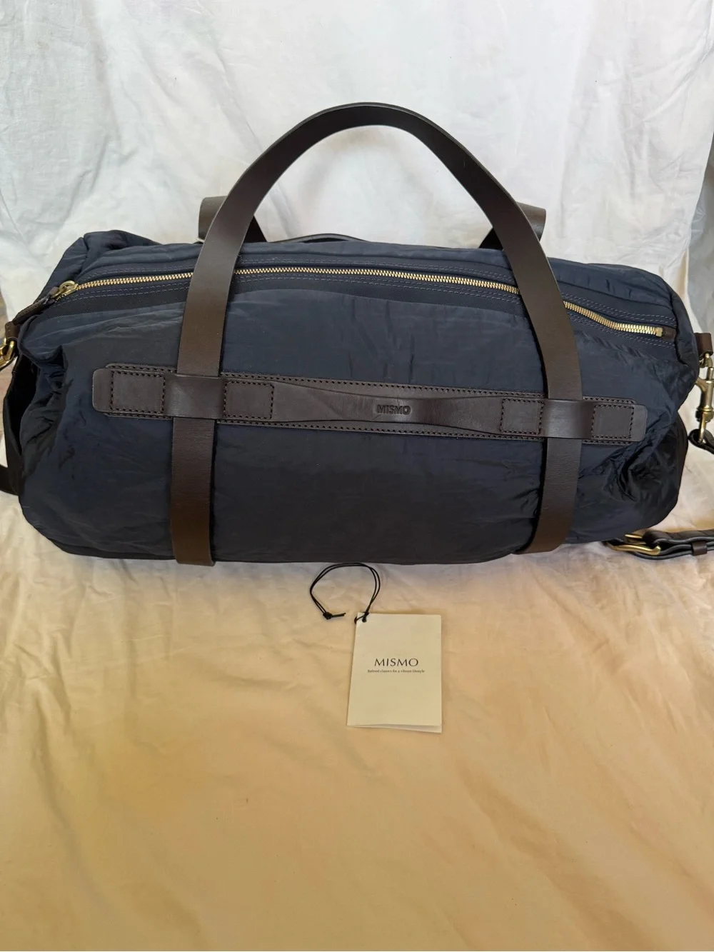 MISMO M/S Challenge Navy Nylon Leather Weekender Duffel Bag SS14 S2219SS14 NWT